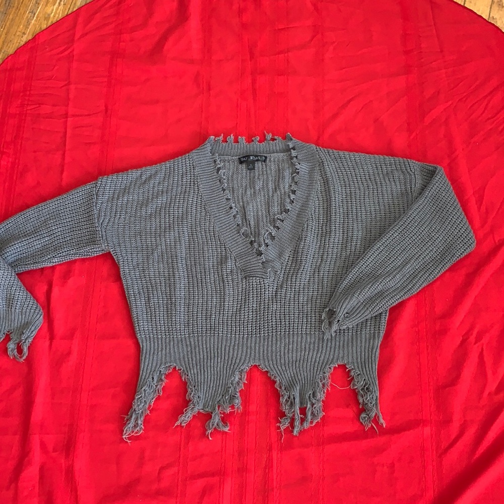 Timberwolf Frayed Sweater